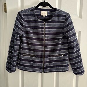 LOFT Navy & Blue-Gray Striped Textured Zip Jacket Blazer Size 8